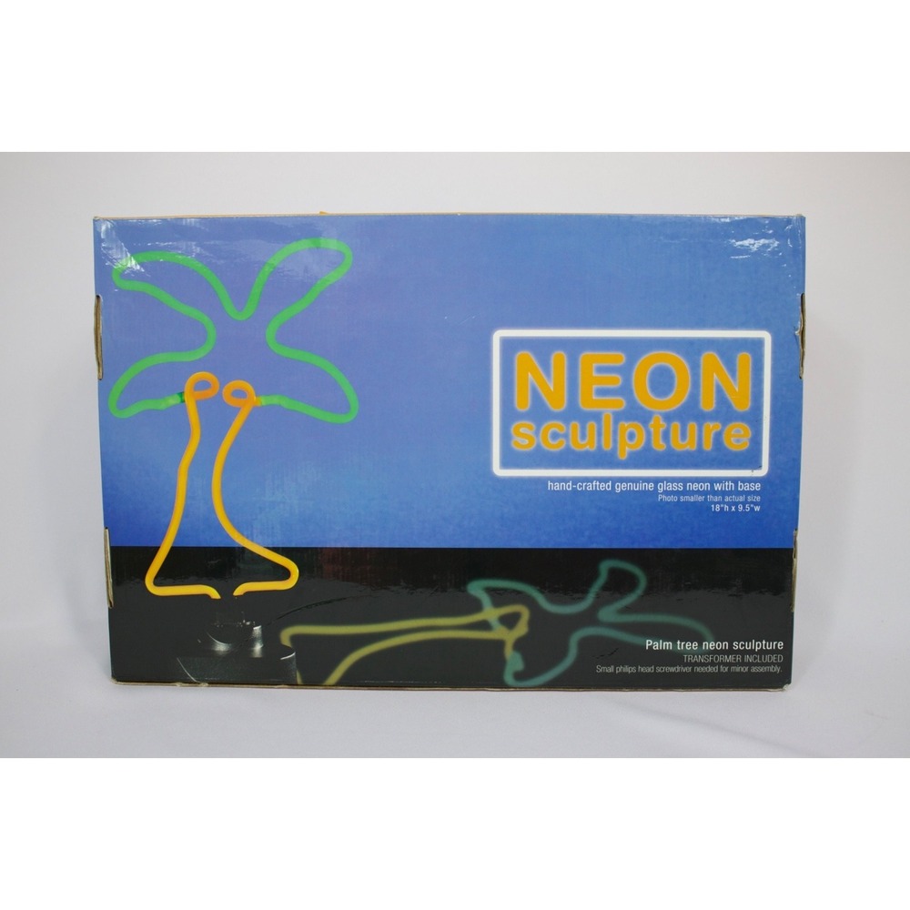 Neon Palm Tree Sculpture 18" x 9.5"‎ Tiki Bar Lounge Lamp Light Brand New in Box